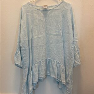 Light Blue Flowy Linen Top
